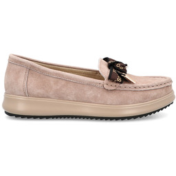 Skórzane półbuty z kokardą - FILIPPO DP6457 BEŻOWE