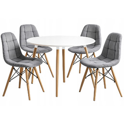 Zestaw Stół Skandynawski 80CM 4 krzesła Szare Welurowe