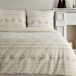 Pościel bożonarodzeniowa bawełniana biało-beżowa w renifery PTT-027