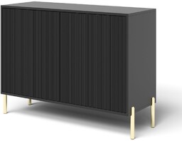 Komoda Oslo 104 cm Czarna z Ryflowanym Frontem