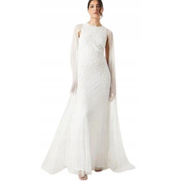 Coast Suknia Ślubna Z Haftem I Siateczkowymi Rękawami