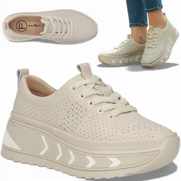 Sneakersy Damskie SKÓRZANE FILIPPO Ażurowe Wygodne na Platformie