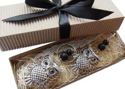 ZESTAW NA PREZENT ZAKŁADKA BRELOK Z SOWĄ 7711