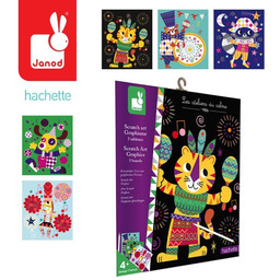 Janod, Zestaw kreatywny do zdrapywania, Graficzne zwierzątka 4+,