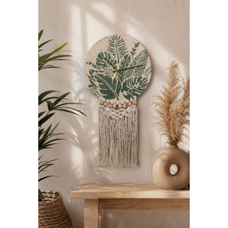 Pakamera Ceramiczny zegar ścienny z makramą handmade motyw