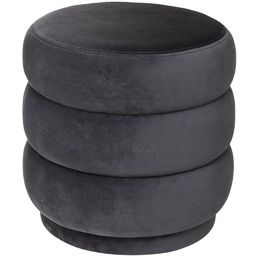 Pufa Sinan okrągła szara tapicerowana nowoczesna do salonu