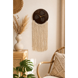 Pakamera Ceramiczny zegar ścienny z makramą handmade monstera