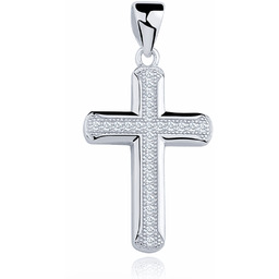 Rodowany srebrny krzyżyk krzyż cyrkonia cyrkonie srebro 925