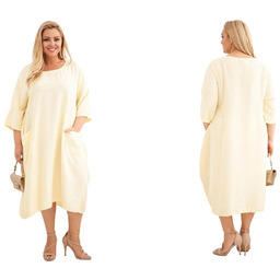 Żółta sukienka damska Plus Size wiskozowa z kieszeniami