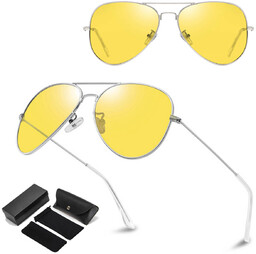 Stylion Żółte rozjaśniające okulary pilotki do Jazdy Nocą