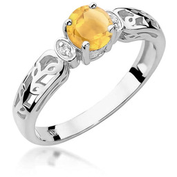 Złoty pierścionek Cytryn 0,50ct białe złoto pr. 585