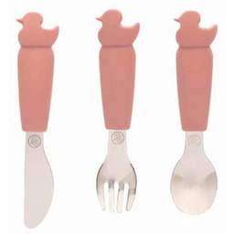 ECO RASCALS Zestaw sztućców Kaczuszka Rose Różowy (3