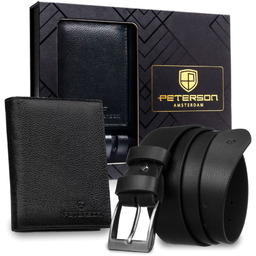 Zestaw prezentowy: skórzany, pionowy portfel męski w czarnym