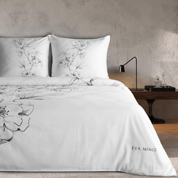 Pościel z makosatyny biało-miętowa z nadrukiem w kwiaty