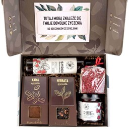 Zestaw prezentowy z herbatą, kawa czekolada syrop