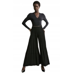 Karen Millen Czarna Spódnica Plisowana z Wysokim Stanem