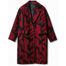 Prosty płaszcz oversized z geometrycznym nadrukiem