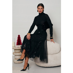 ZJAWISKOWA CZARNA TIULOWA SPÓDNICA Z CEKINAMI MIDI