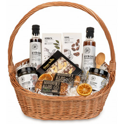 Kosz prezentowy motyw biały wiklinowy z herbatą