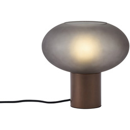 Designerska lampa stołowa brązowa z matowym szarym szkłem