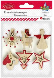 Klamerki dekoracyjne 6 szt Titanum Christmas czerwone 441244