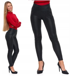 Eleganckie Legginsy Damskie Getry W Stylu Skórzanym Wysoki