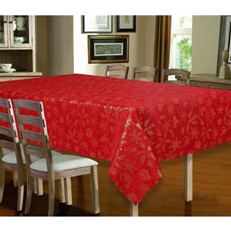 Obrus bożonarodzeniowy plamoodporny czerwony w złote płatki śniegu