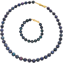 LAMAR NOIR Komplet naszyjnik bransoletka czarne perły naturalne