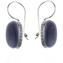 Srebrne kolczyki z szarymi kamieniami Kocie oko raz