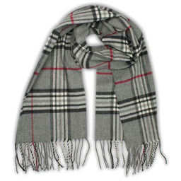 Szalik Szary w Kratkę, Miękki, Delikatny, z Frędzlami,