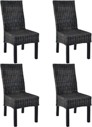 Krzesła stołowe, 4 szt., czarne, rattan Kubu