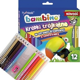 Kredki Bambino drewniane trójkatne 12 kolorów + temperówka