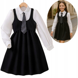 Sukienka galowa czarna komplet koszula biała krawat 140