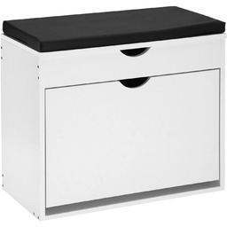 Elior Biała szafka na buty z czarnym siedziskiem