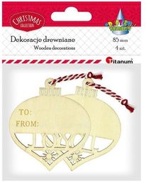 Drewniane zawieszki bombki ażurowe 75x85mm z biało-czerwonym sznurkiem