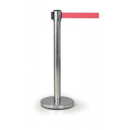 Słupek odgradzający z samonawijającą taśmą, stal nierdzewna szlifowana/czerwony