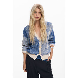 Dwukolorowy kardigan z dzianiny