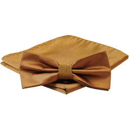 Mucha Męska z Poszetką, Złota Jednokolorowa w Drobny