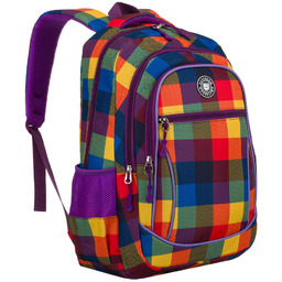 Plecak szkolny w kratę odszyty z poliestru, zawieszony