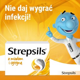 Strepsils z miodem i cytryną na ból gardła,