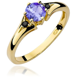 Złoty pierścionek Tanzanit 0,50ct żółte złoto z czarnymi