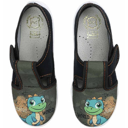 Kapcie dziecięce DINOZAUR na rzepy wkładka skóra polskie