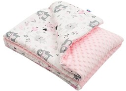 New Baby Kocyk dziecięcy z Minky Misie różowy,