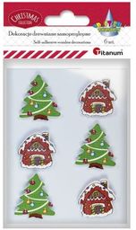 Dekoracje drewniane samoprzylepne 6 szt choinki Titanum Christmas