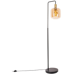 Inteligentna lampa podłogowa czarna z mosiądzem i bursztynowym