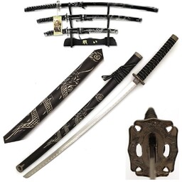 Czarny Smok Zestaw Mieczy Katana Wakizashi Tanto Plus