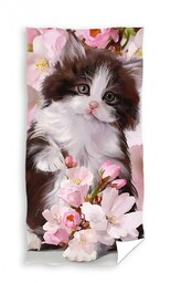 Carbotex Ręcznik dziecięcy 70x140 Kotek pudrowy różowy plażowy