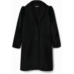 Wełniany płaszcz ze sztucznego futra