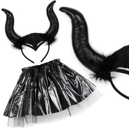 Strój Czarny Maleficent Diabolina Demon opaska spódniczka