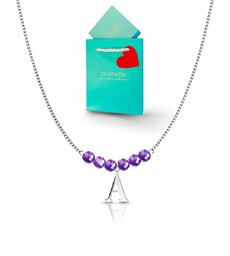 Naszyjnik srebrny ametyst z literka wisiorek kamienie naturalne